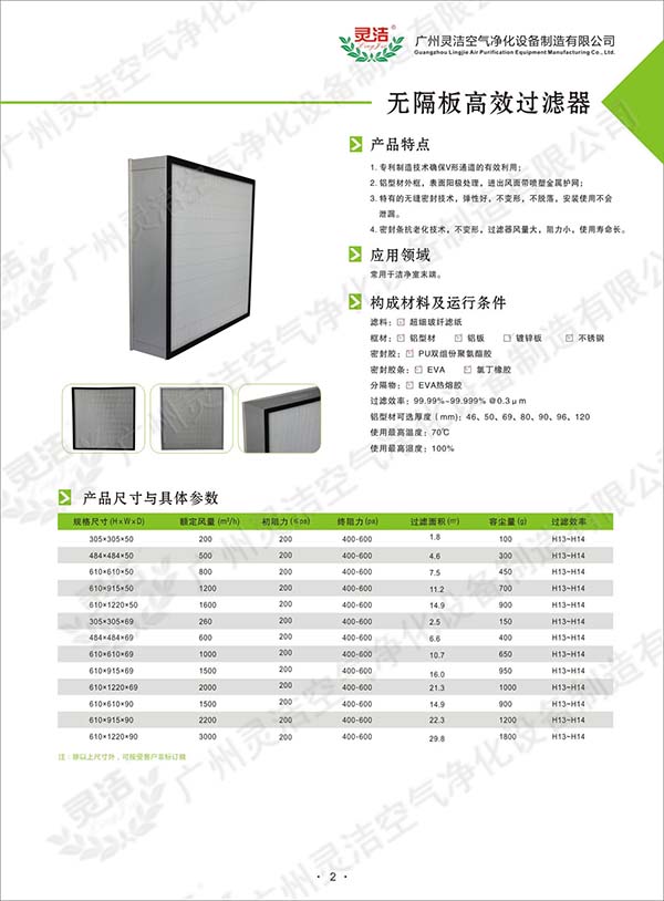 無隔板高效過(guò)濾器說明 無(wú)隔板高效過濾器說明